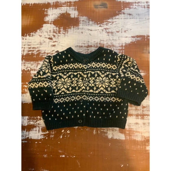 Lands End Emerald Green Baby Cardigan Fair Isle 12 Months - Picture 4 of 10